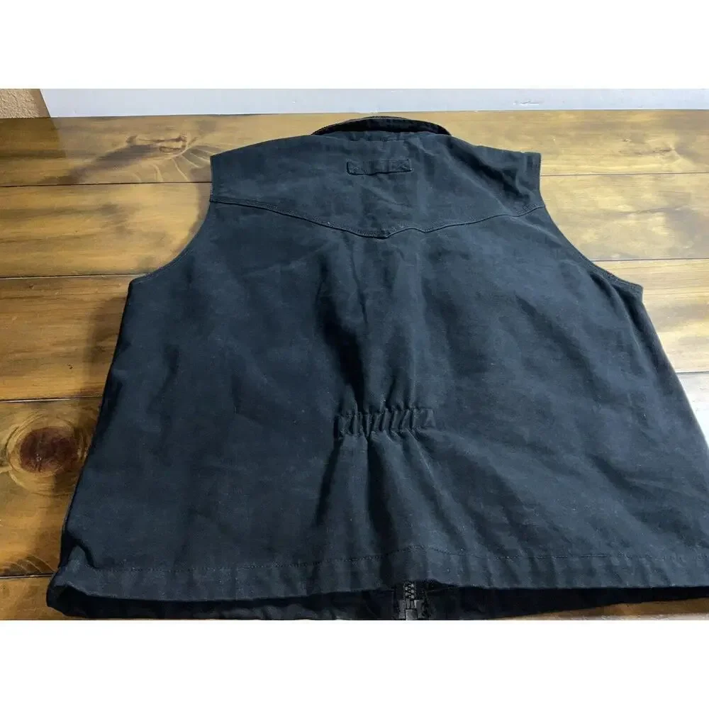 Wyoming Traders Western Black Vest Conceal Carry Full Zip Large Corduroy Collar